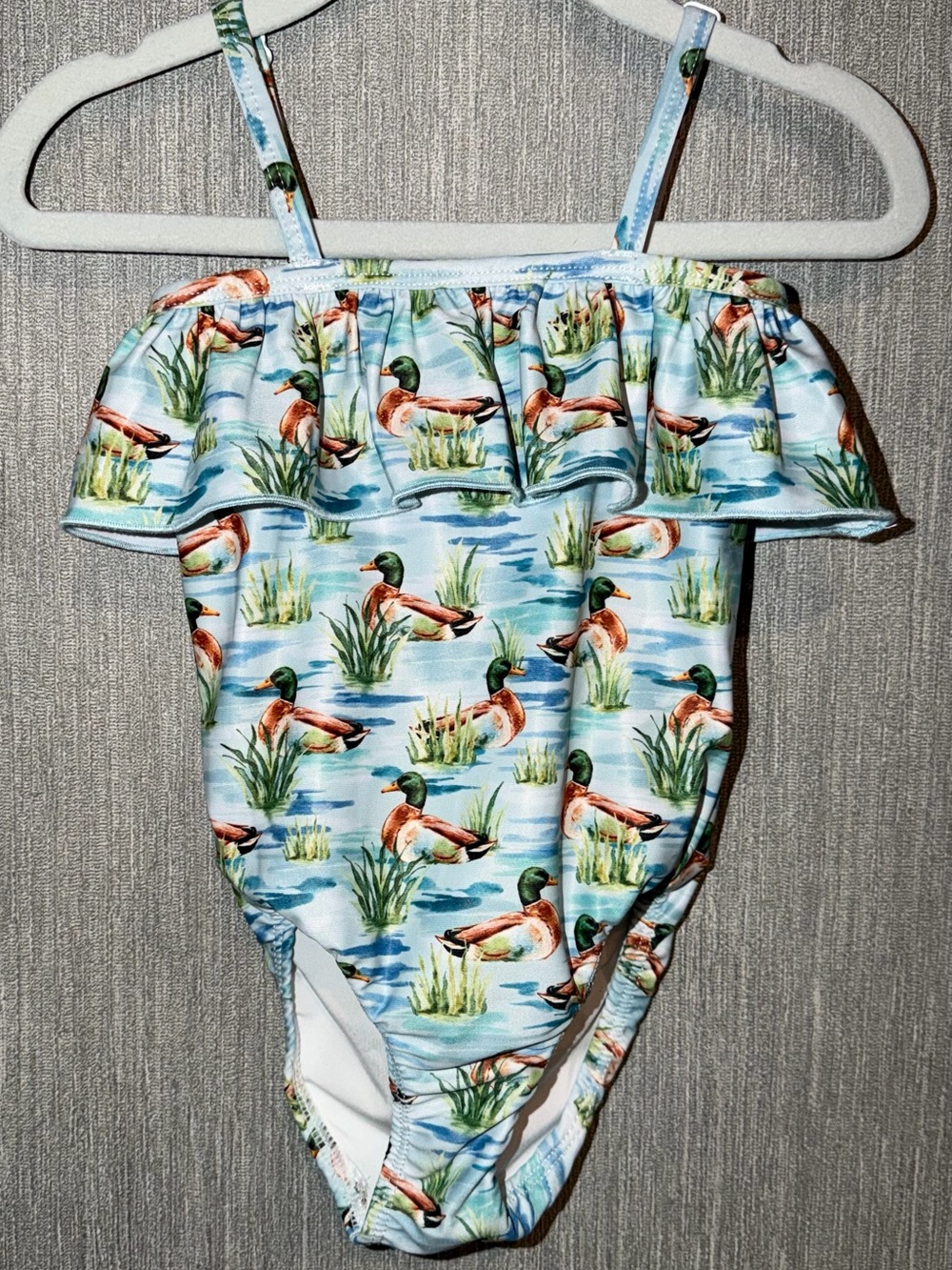 Velvet Fawn - Girls Duck Print Ruffle One-Piece Swimsuit